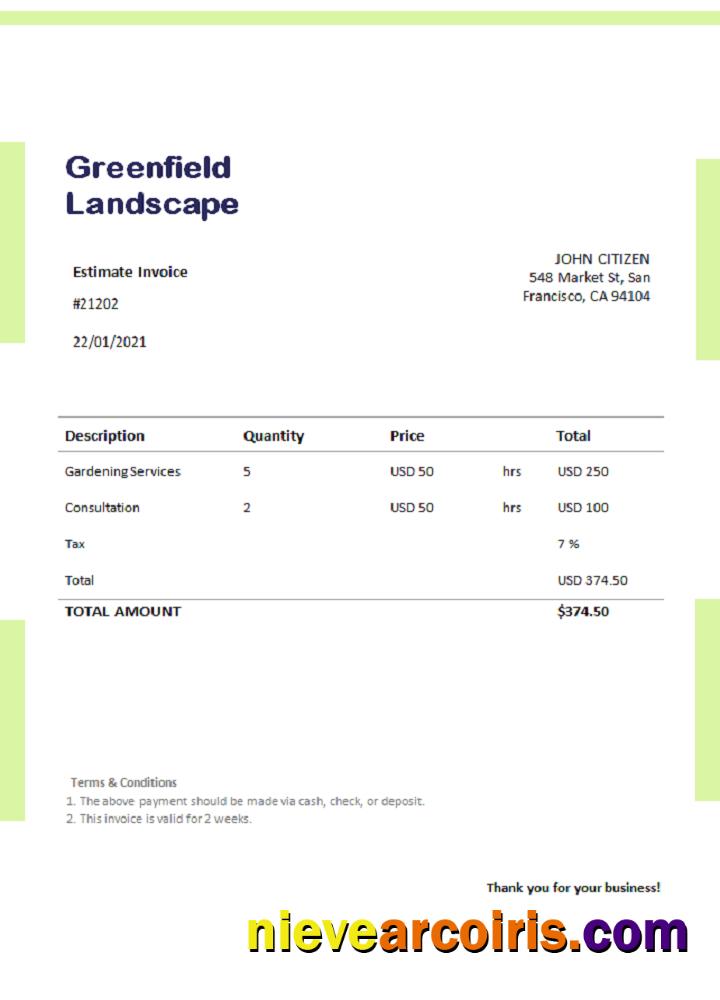 USA Greenfield Landscape invoice